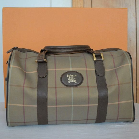 𝅺BURBERRY Vintage Grey Brown Canvas Leather - Picture 1 of 11